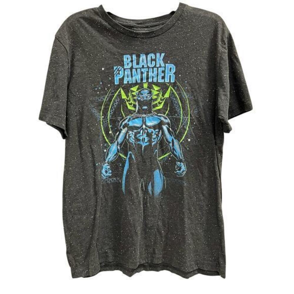 Marvel The Black Panther losing flecked logo comic thrashed grunge tee sz L